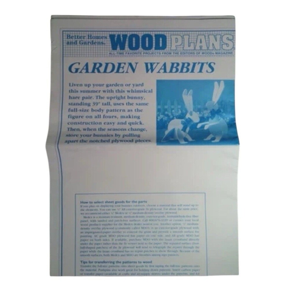 Better Homes and Gardens Wood Plans Garden Wabbits Bunny Rabbit 39" T Blueprints